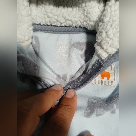 Carter's Light Blue Cuddly Onesie with Bear Design 18M - Picture 3 of 5